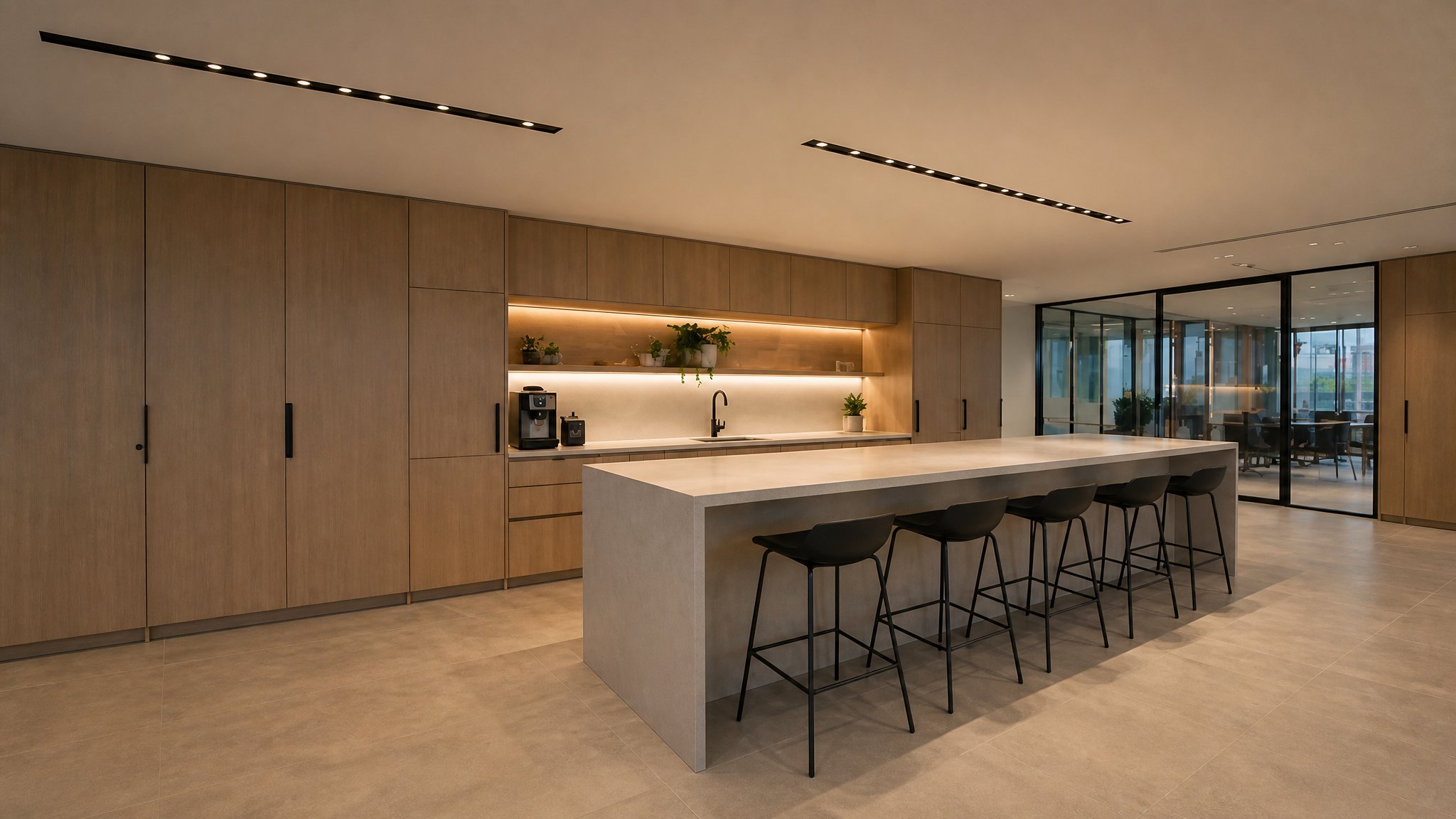 Architect Grille linear downlights in a modern kitchen