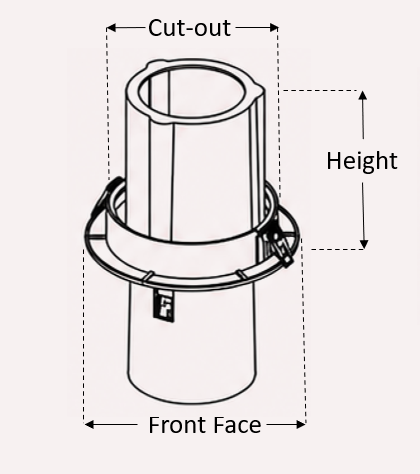 Focus Pull-Out adjustable LED spotlight — technical drawing with cut-out, front face and height dimensions