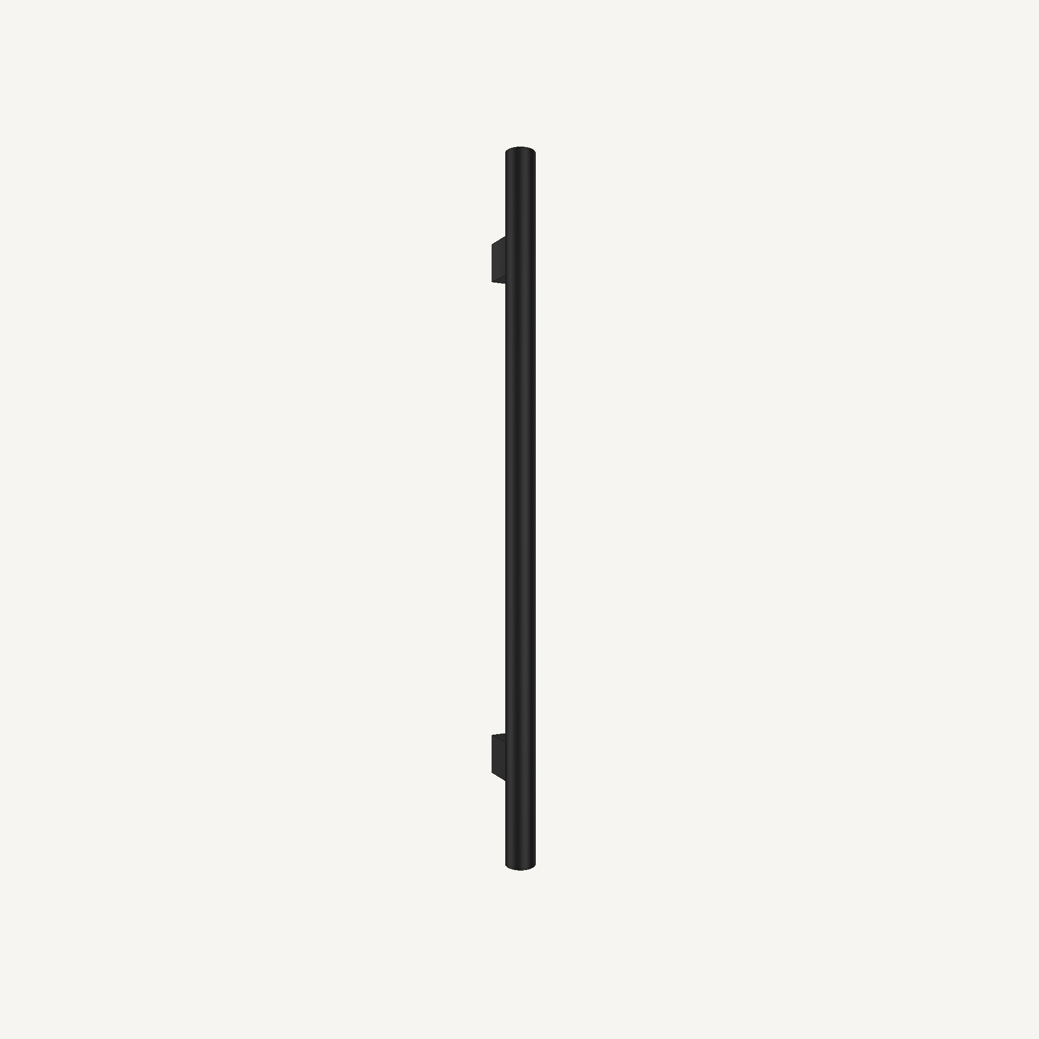 Heated towel rail in Matte Black — single Ø38 mm bar with wall brackets