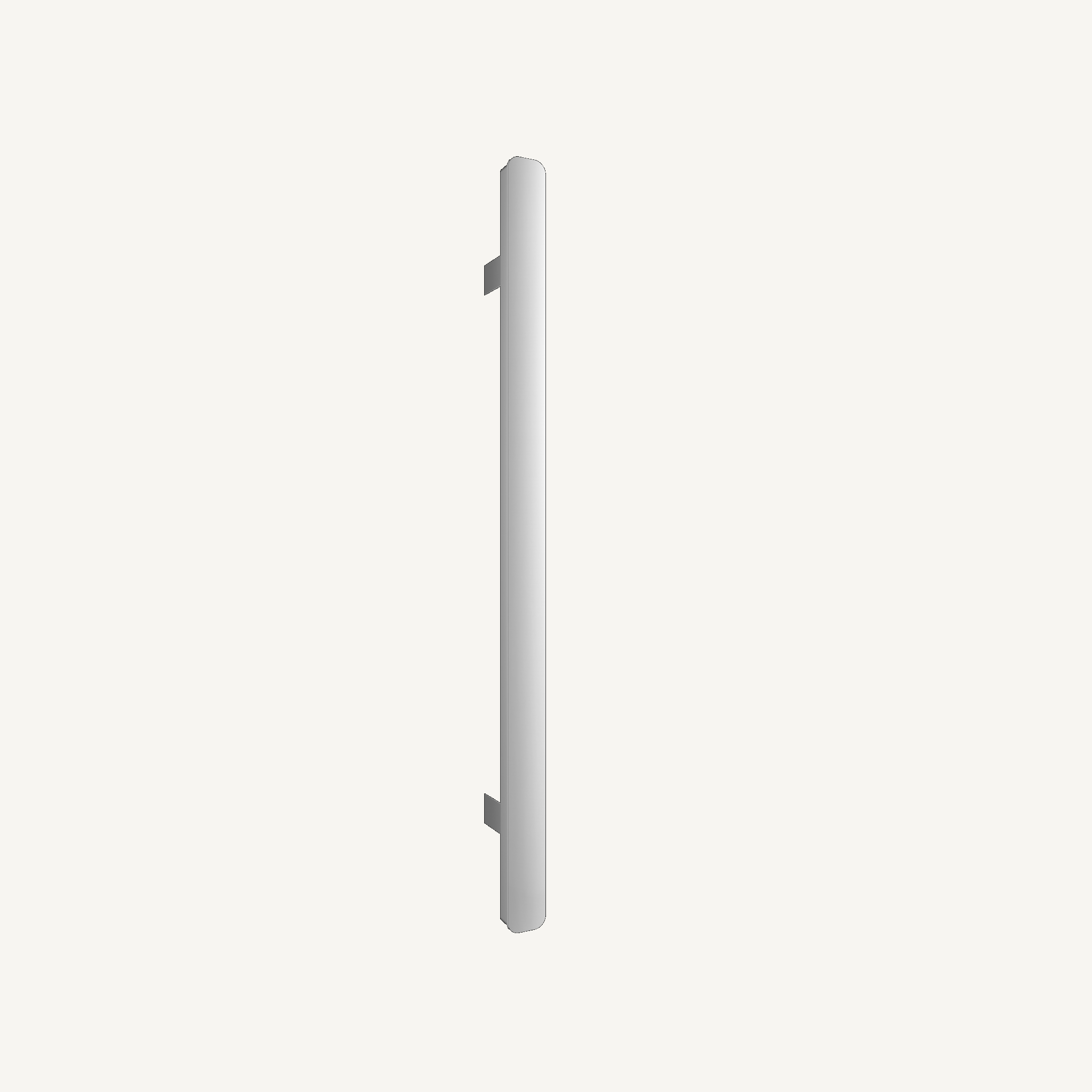 Heated towel rail in Chrome — slim 50 × 20 mm bar with wall brackets