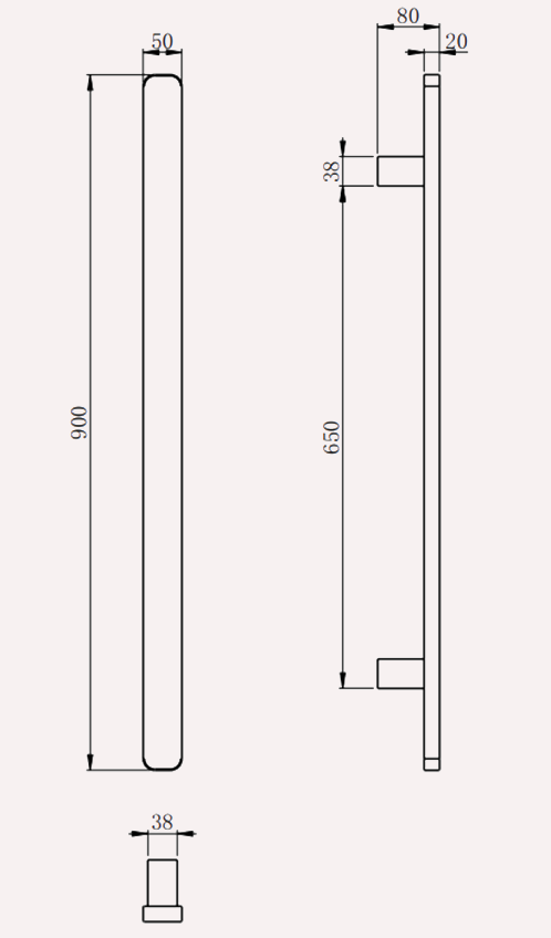 Heated towel rail — dimension drawing with height, wall projection and bracket spacing