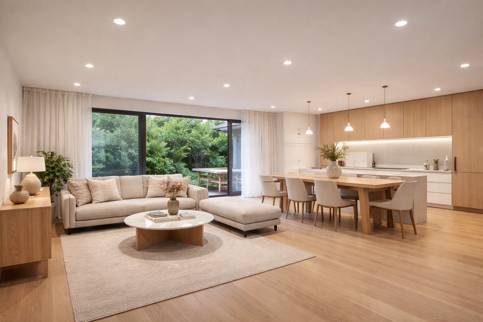Origin Deep downlights in an open-plan living and dining space