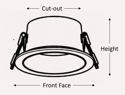 Origin Deep LED downlight — technical drawing with cut-out, front face and height dimensions